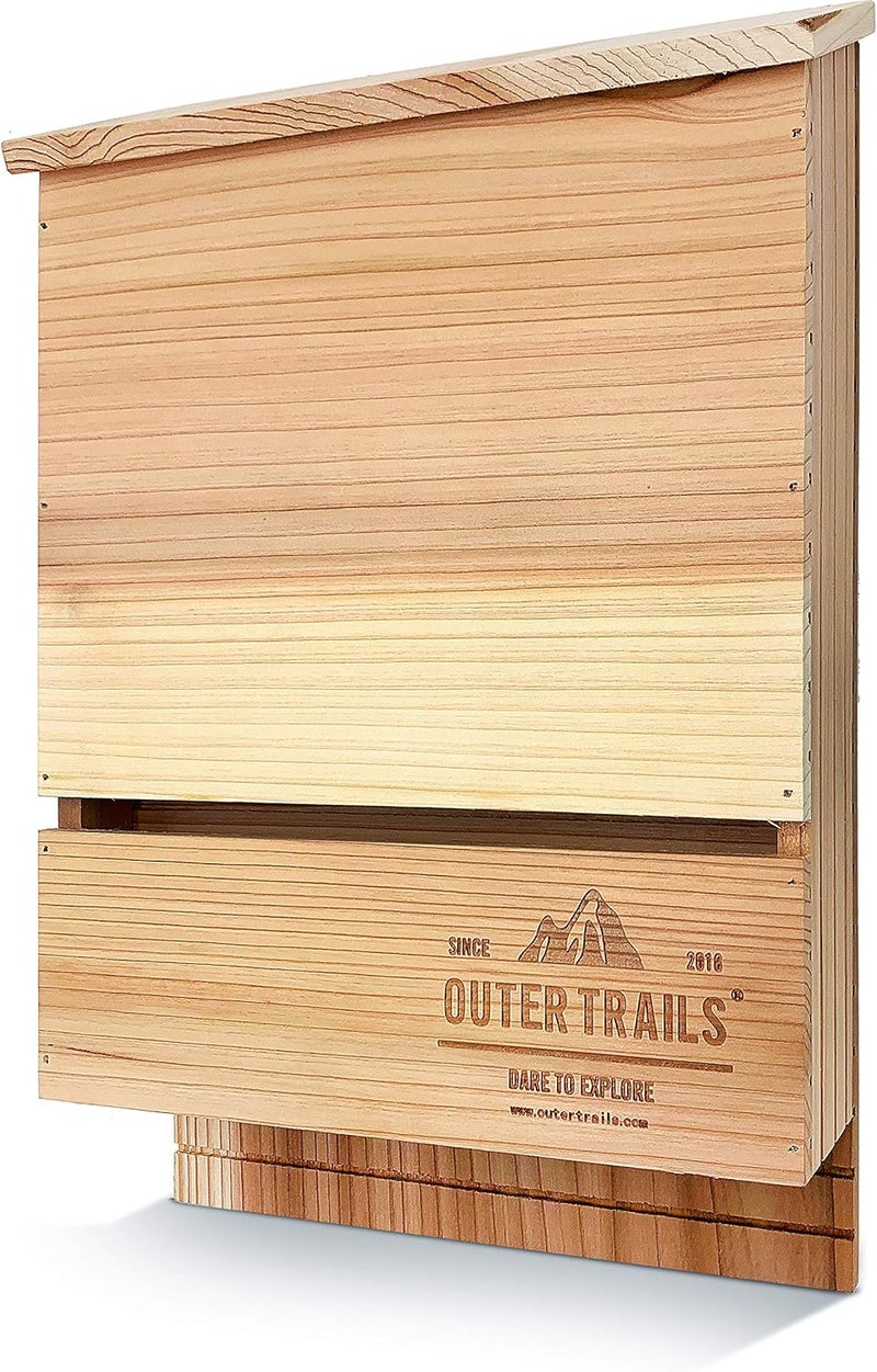 Outer Trails Bat House Outdoor Bat Habitat, Natural Cedar Wood, 3 Chamber - Image 1